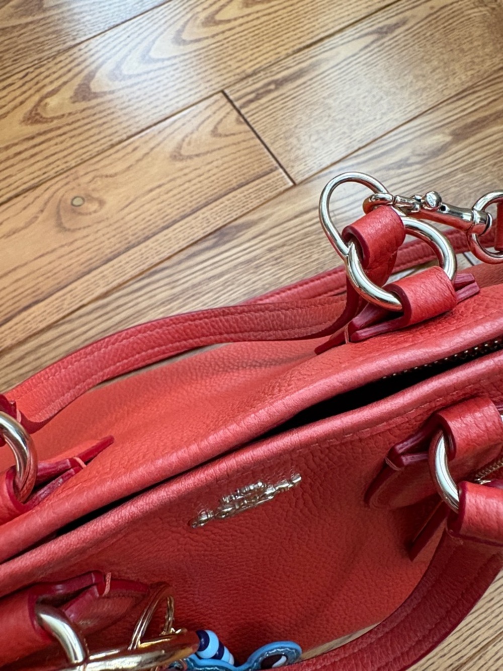 Coach Pebbled Leather Satchel - Coral Red - Picture 5 of 7